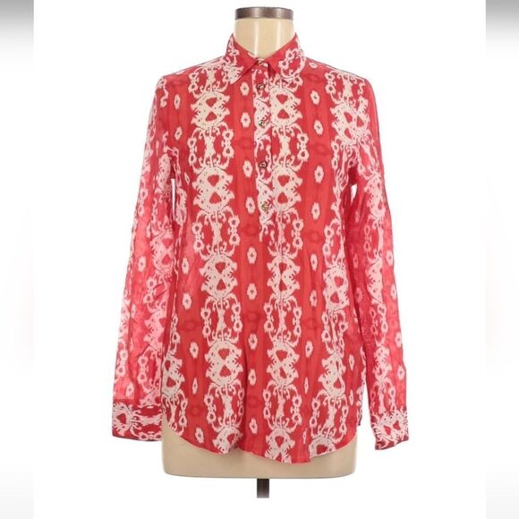 C. Wonder Ikat Print Buttondown Blouse Red White Size Small Women's - Picture 1 of 7